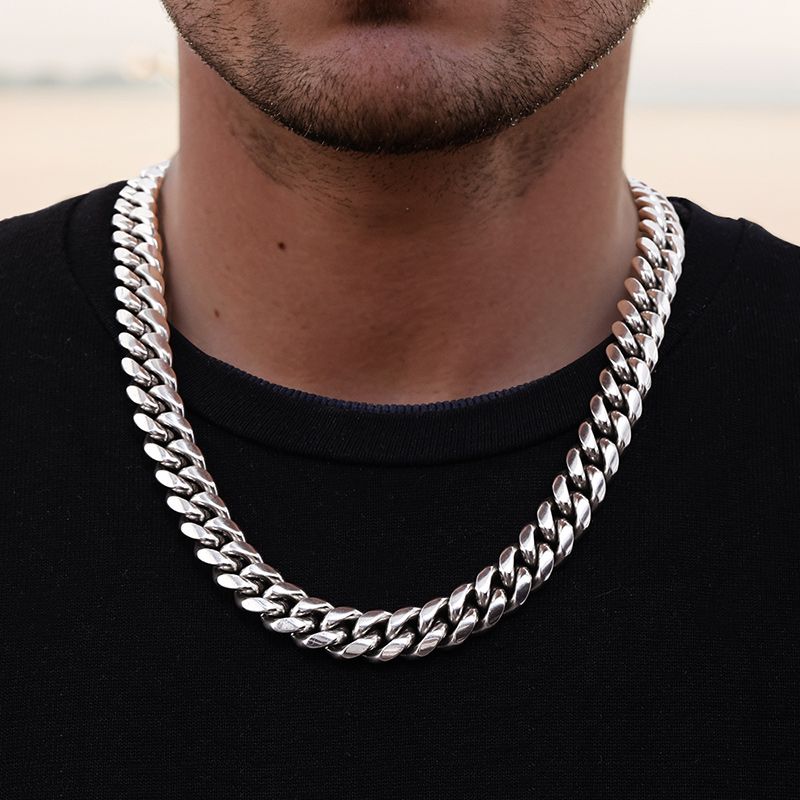 12mm 316l Stainless Steel Cuban Chain Silver With Street Luxury Shine