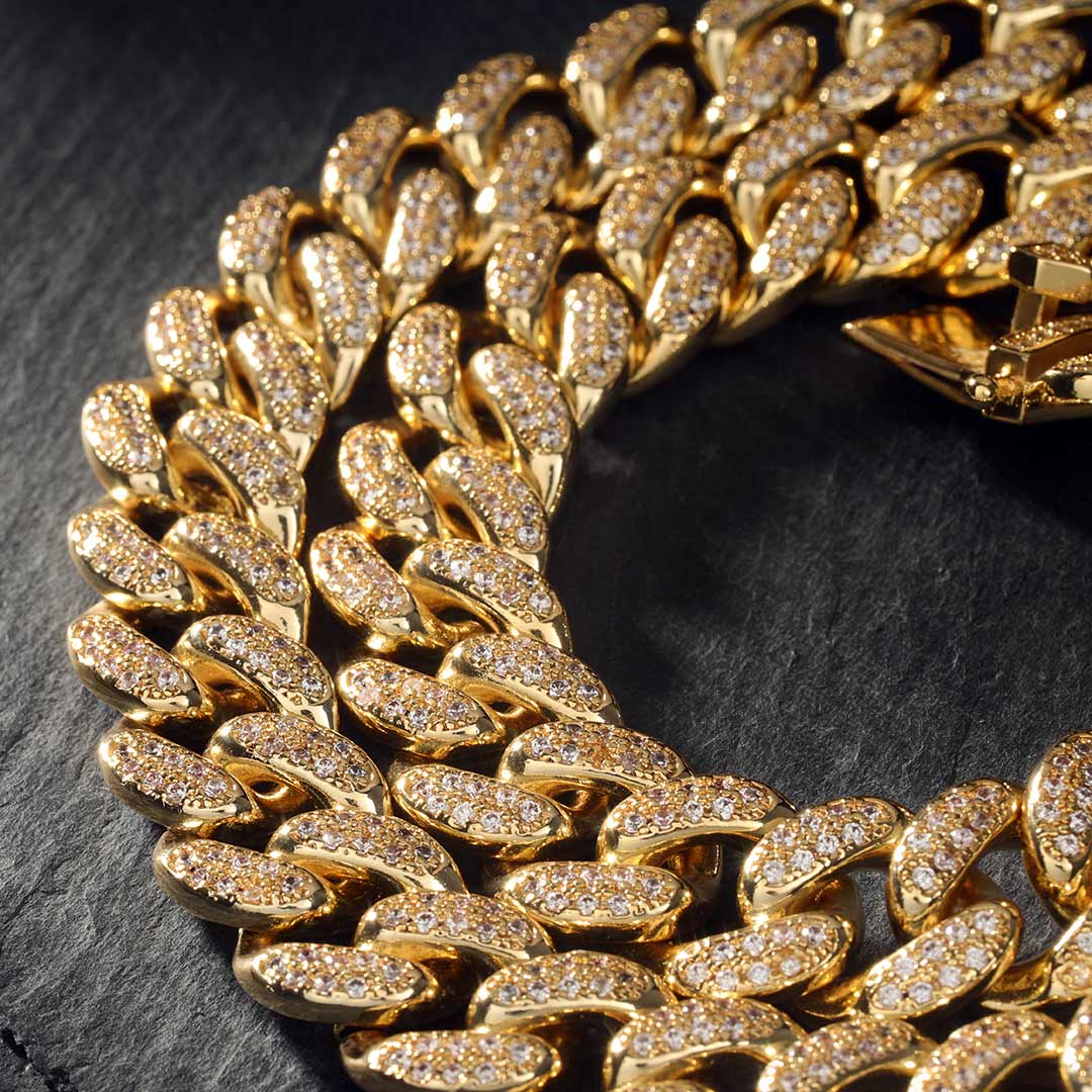 13mm Handset 18k Gold Pvd Plated Finish Iced Out Cuban Link Cuban Chain - Image 3