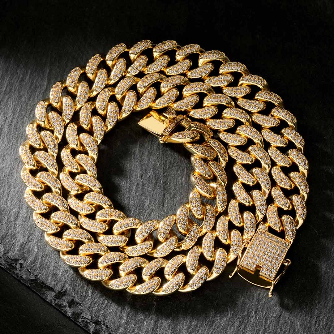 13mm Handset 18k Gold Pvd Plated Finish Iced Out Cuban Link Cuban Chain - Image 5