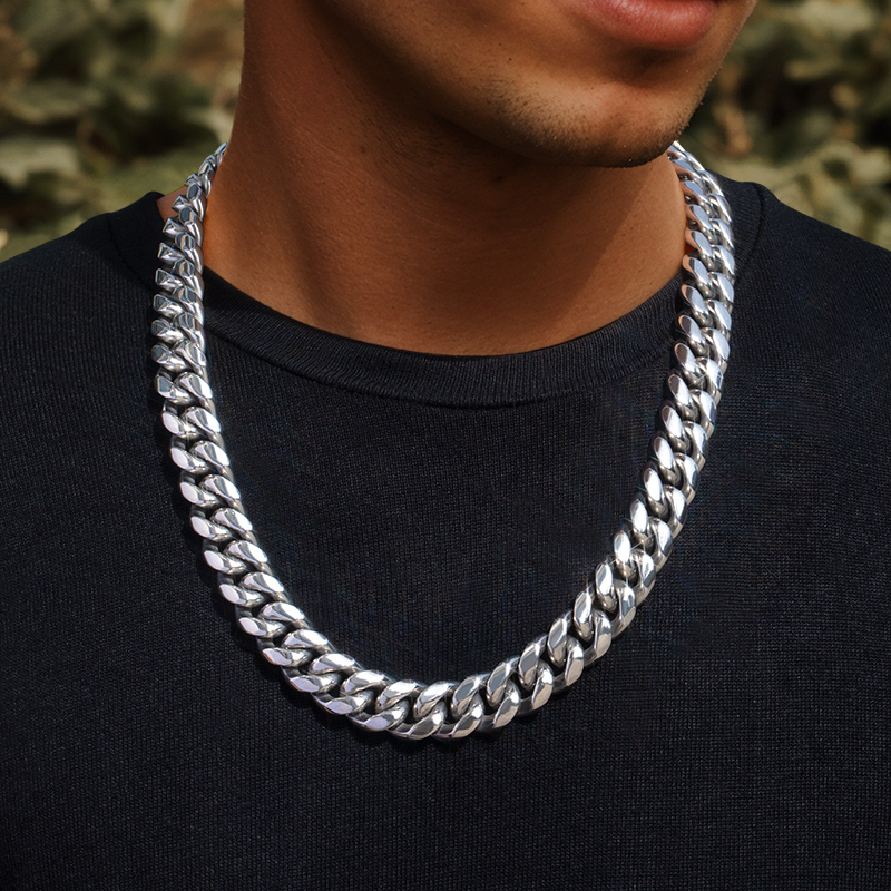 14mm 316l Stainless Steel Cuban Link Chain Silver With Street Luxury Shine