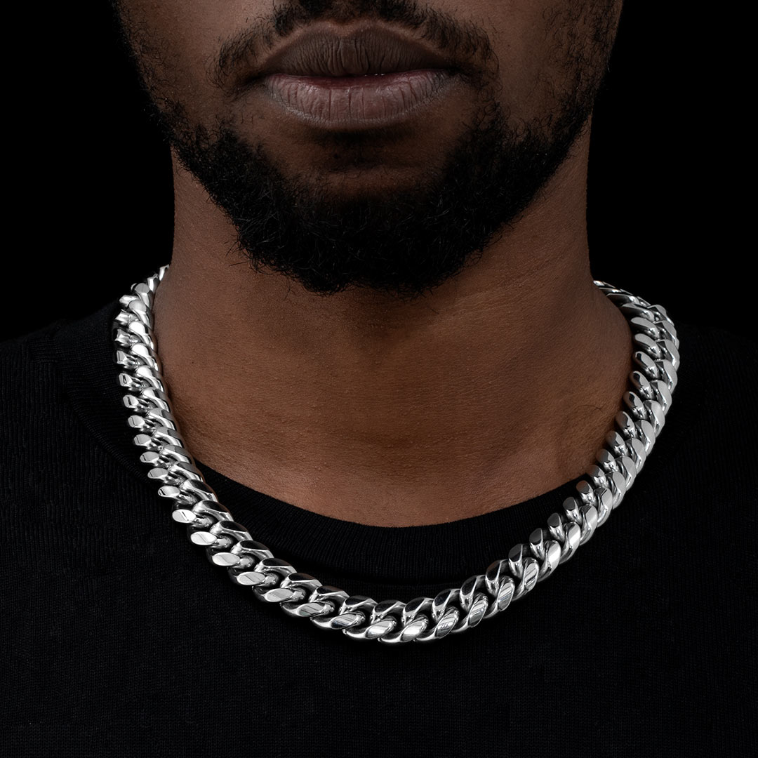 16mm 316l Stainless Steel Cuban Link Chain Silver With Street Luxury Shine