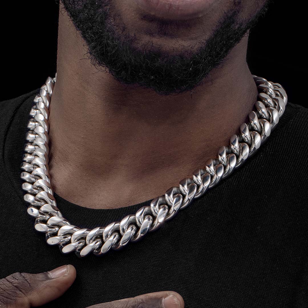 18mm 316l Stainless Steel Cuban Link Chain Silver With Street Luxury Shine