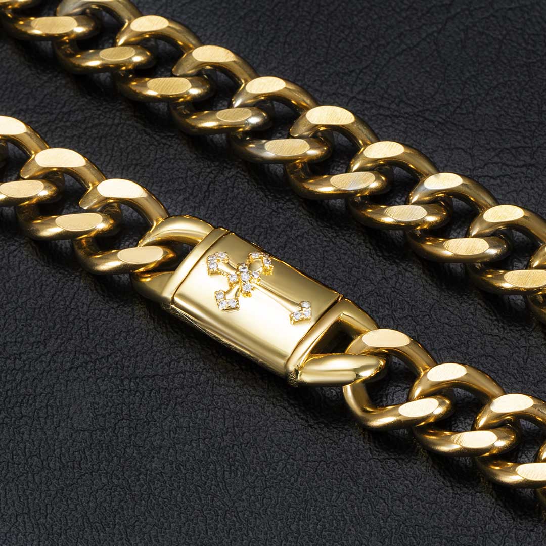 10mm Cross Box Buckle Cuban Chain Gold With Bold Statement Appeal - Image 3