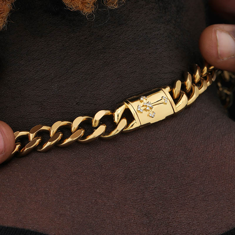 10mm Cross Box Buckle Cuban Chain Gold With Bold Statement Appeal - Image 5