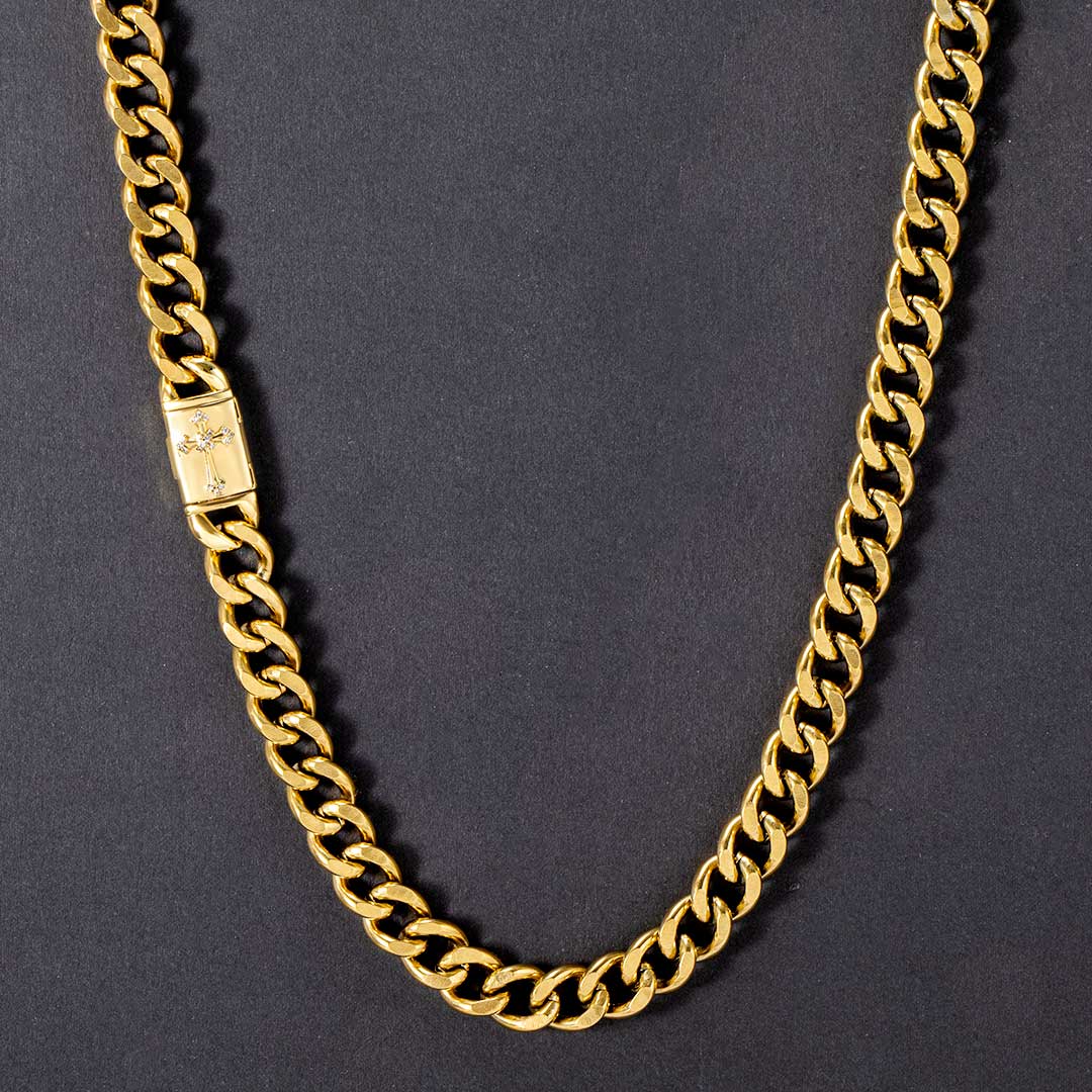 10mm Cross Box Buckle Cuban Chain Gold With Bold Statement Appeal - Image 6