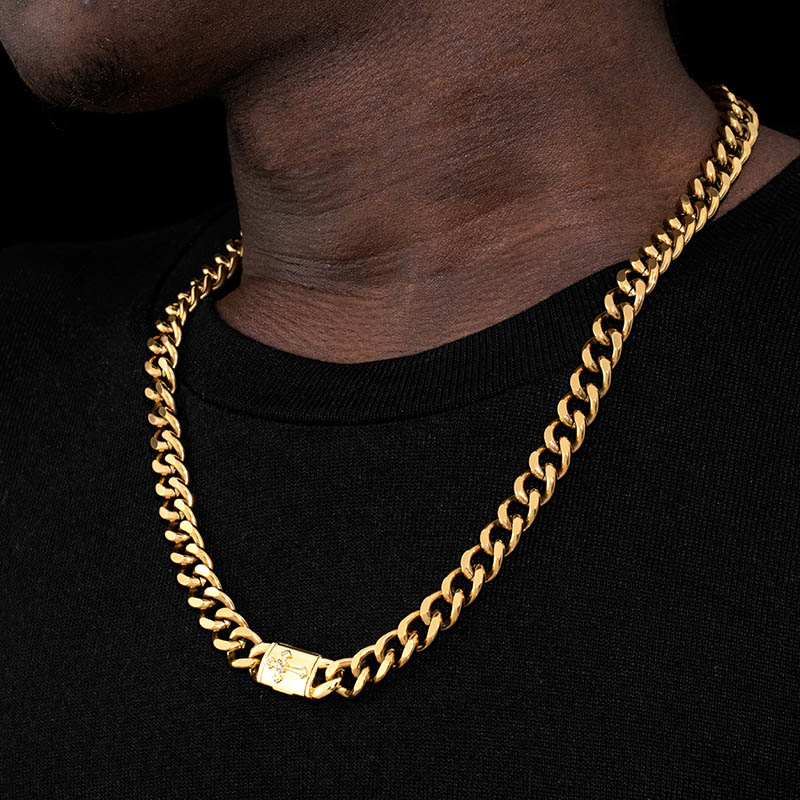 10mm Cross Box Buckle Cuban Chain Gold With Bold Statement Appeal - Image 7