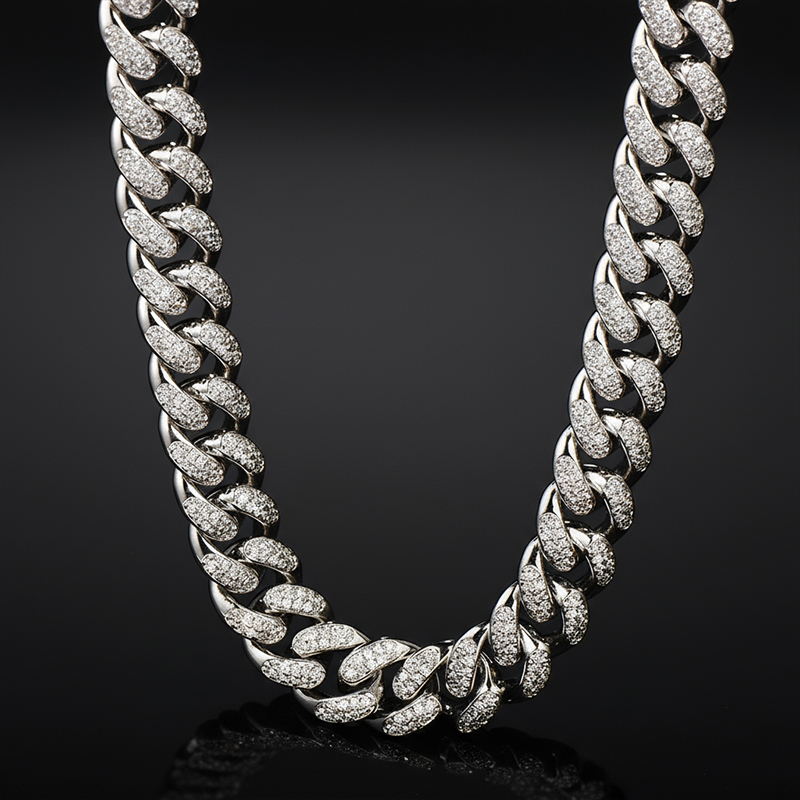 Iced Out 13mm Handset Miami Cuban Link Chain In White Gold Cuban Chain - Image 3