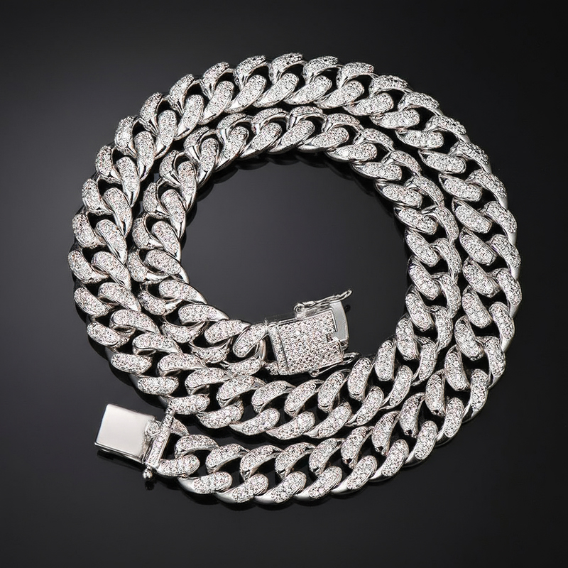 Iced Out 13mm Handset Miami Cuban Link Chain In White Gold Cuban Chain - Image 5