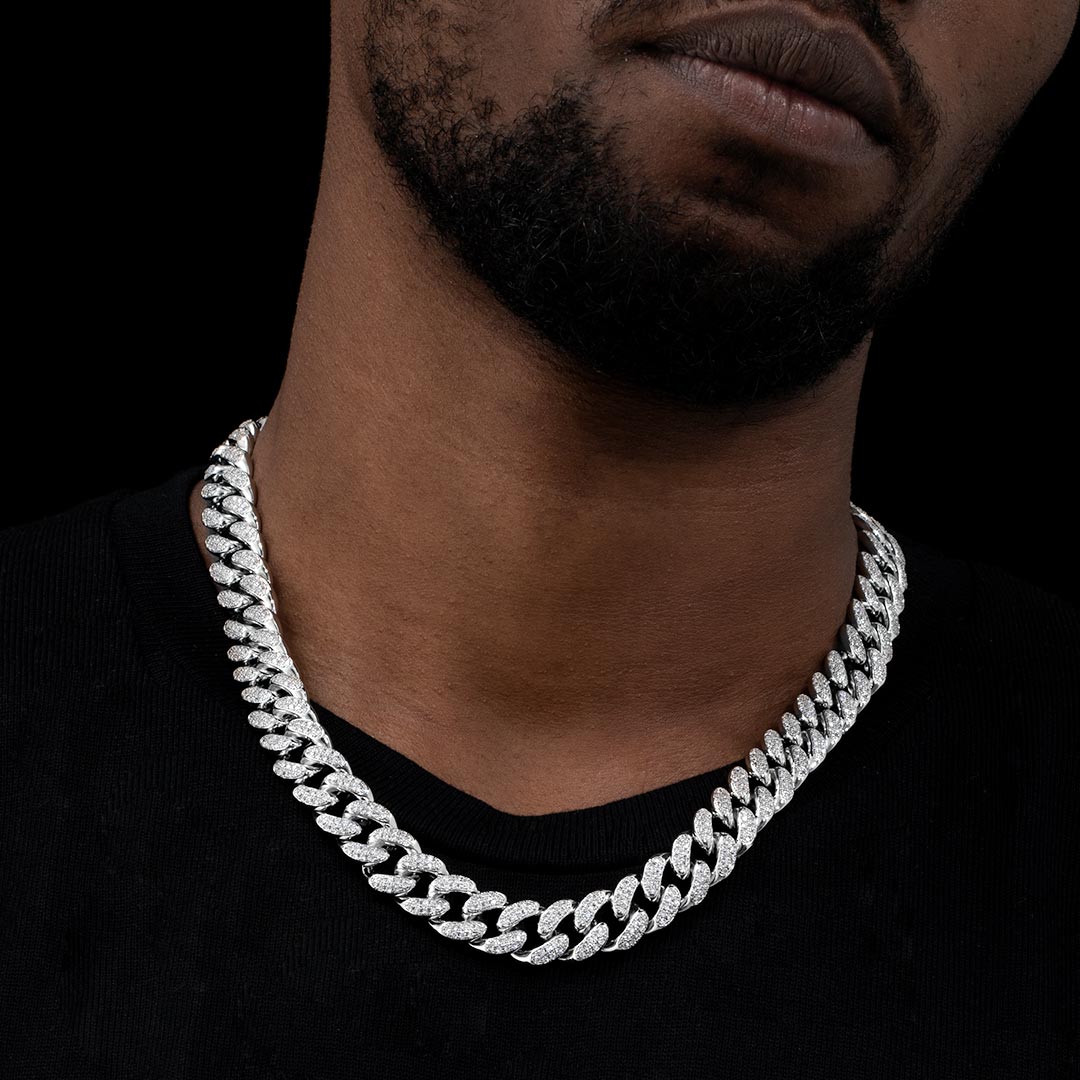 Iced Out 13mm Handset Miami Cuban Link Chain In White Gold Cuban Chain - Image 6