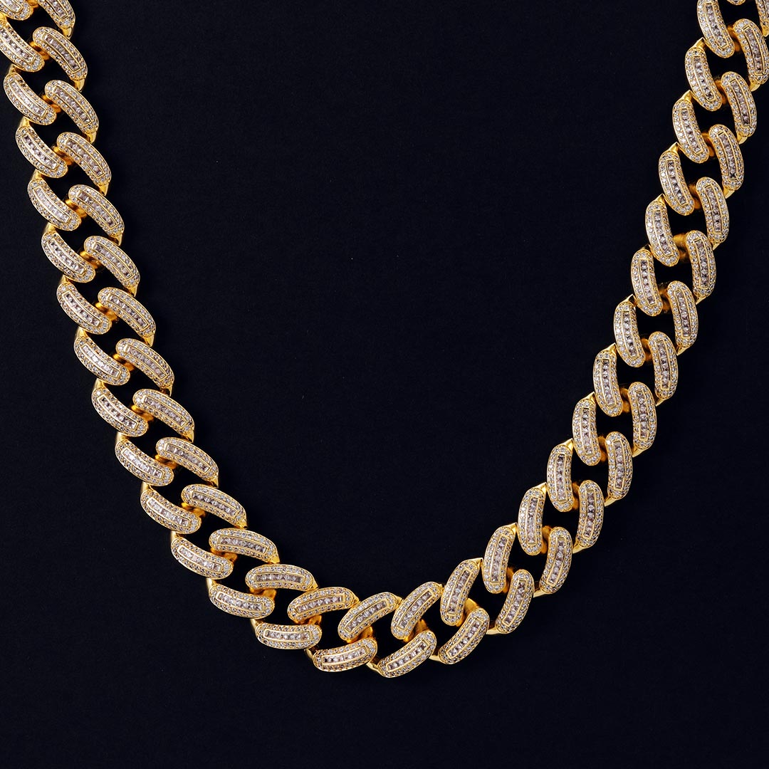 Iced Out 20mm Square And Round Stones Cuban Link Chain In Gold Cuban Chain - Image 4
