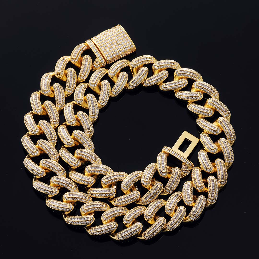 Iced Out 20mm Square And Round Stones Cuban Link Chain In Gold Cuban Chain - Image 5