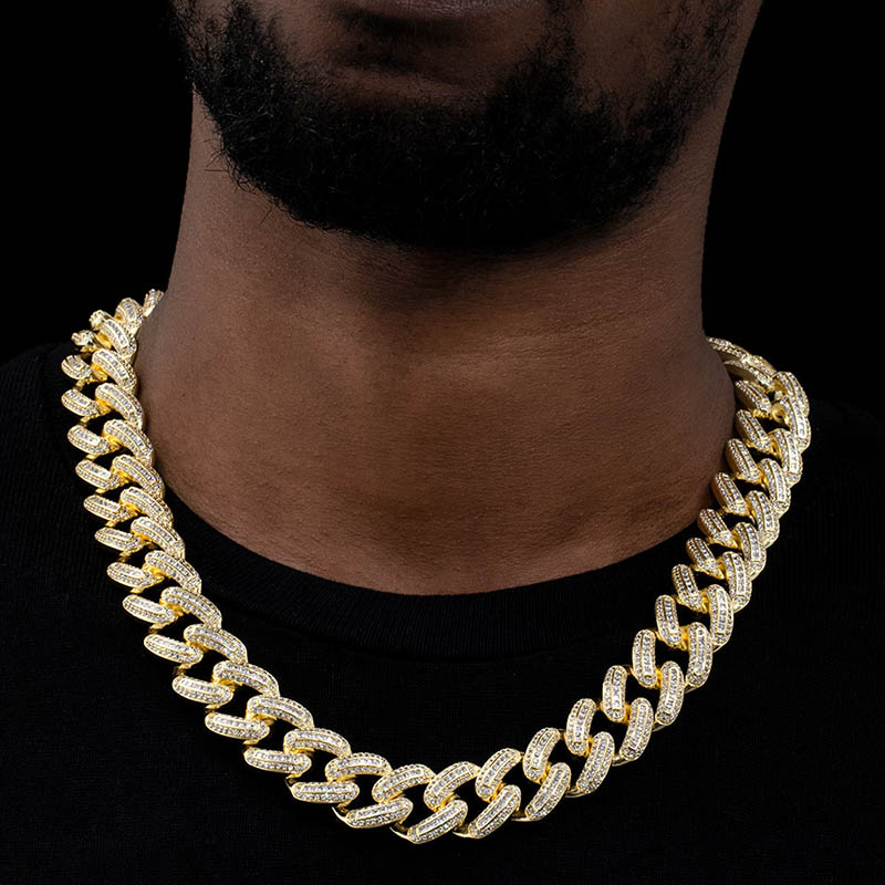 Iced Out 20mm Square And Round Stones Cuban Link Chain In Gold Cuban Chain