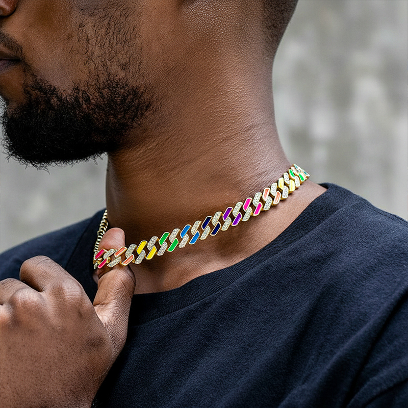 11mm Multi-color Half-iced Out Cuban Chain In Gold With Street Luxury Shine - Image 3