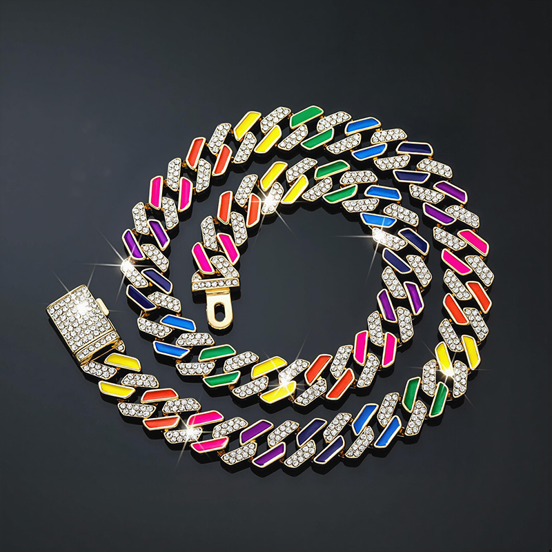 11mm Multi-color Half-iced Out Cuban Chain In Gold With Street Luxury Shine - Image 4