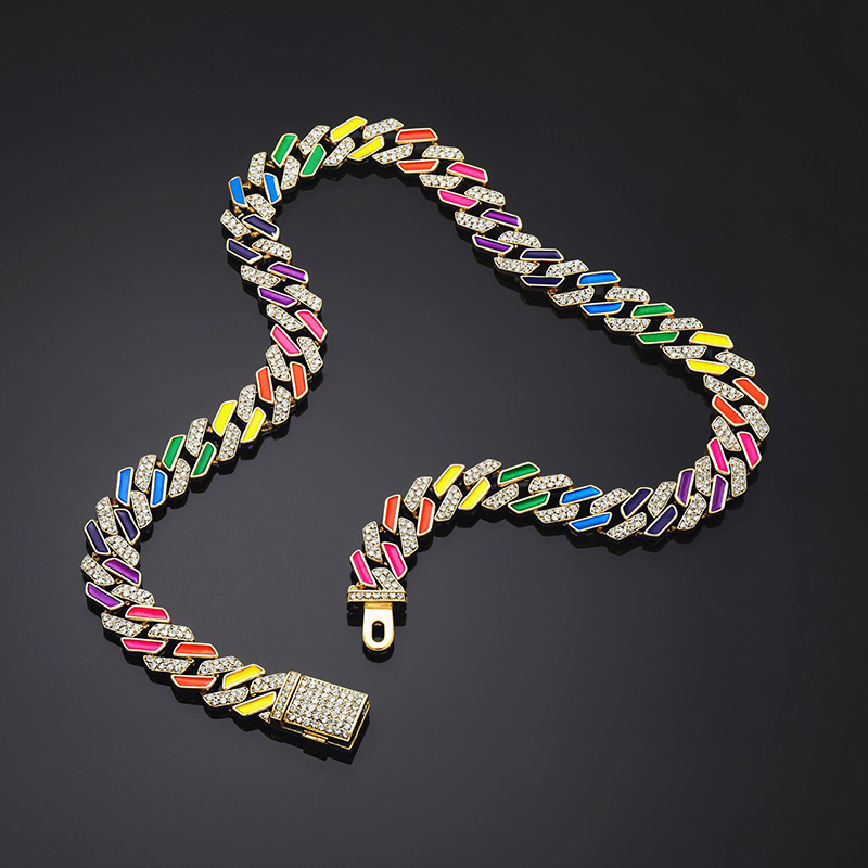 11mm Multi-color Half-iced Out Cuban Chain In Gold With Street Luxury Shine