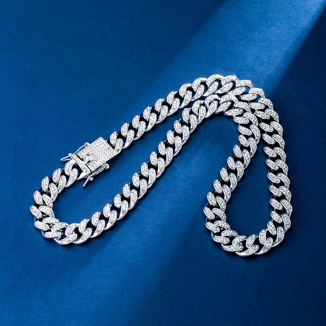 12mm Iced Out Miami Cuban Chain In White Gold With Street Luxury Shine - Image 5
