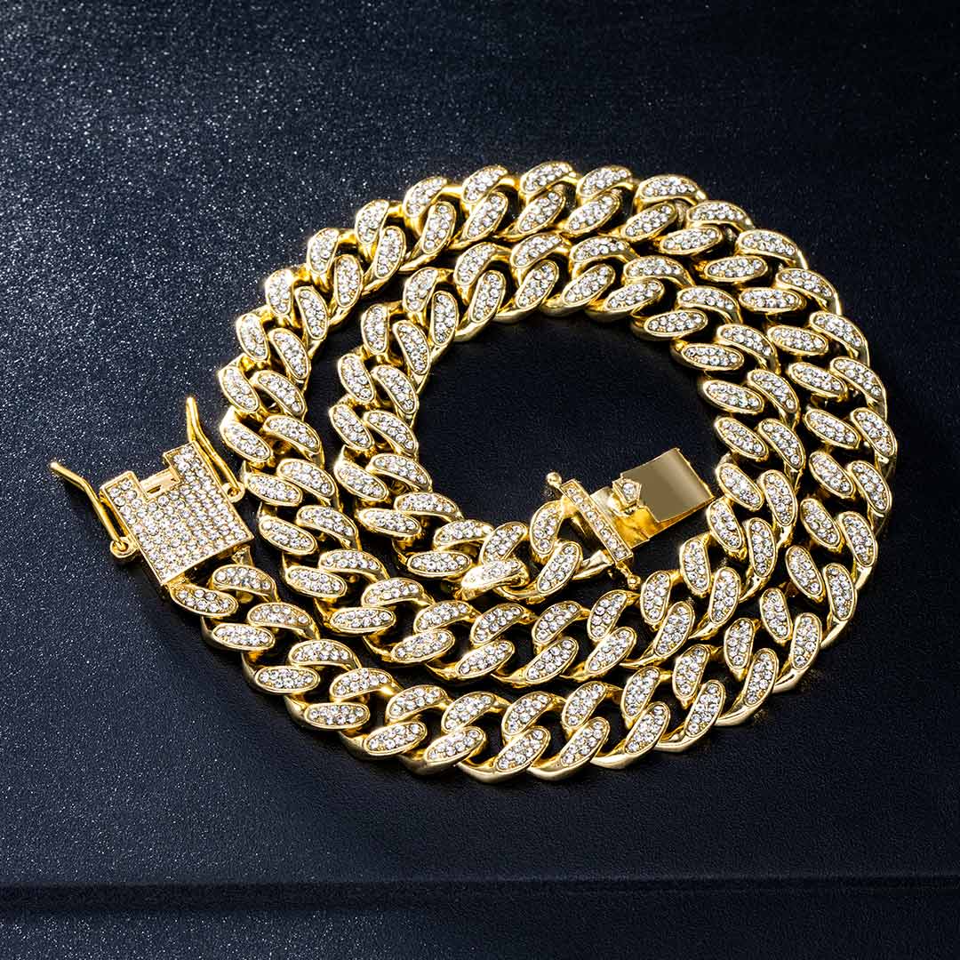 12mm Iced Out Miami Cuban Chain In Gold With Street Luxury Shine - Image 3