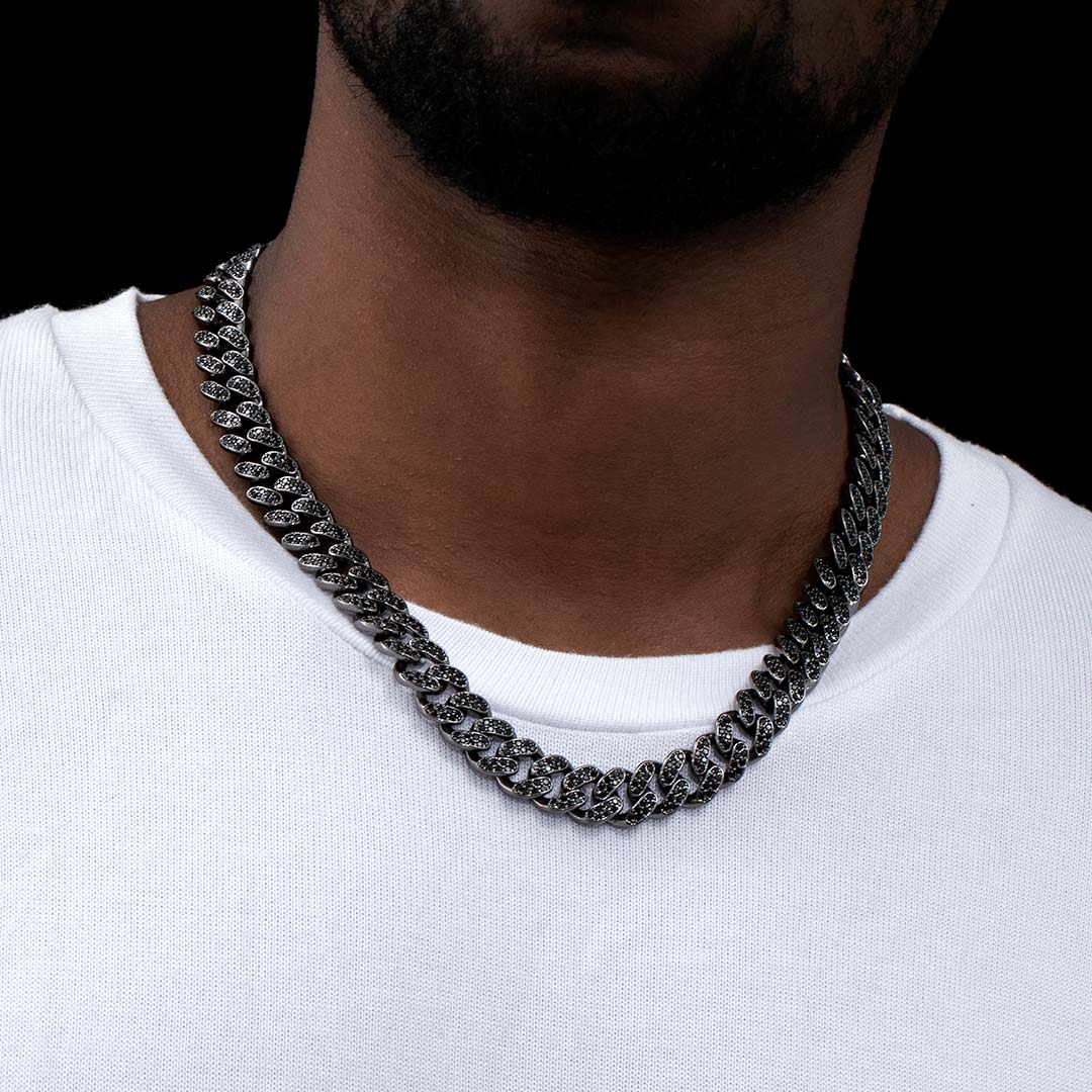 12mm Black Iced Out Miami Cuban Link Chain Gold With Street Luxury Shine