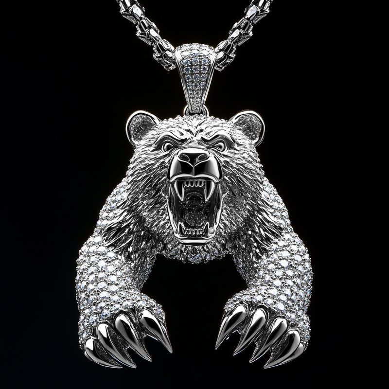 Iced Out Roaring Attacking Bear Pendant Moissanite With Street Luxury Shine