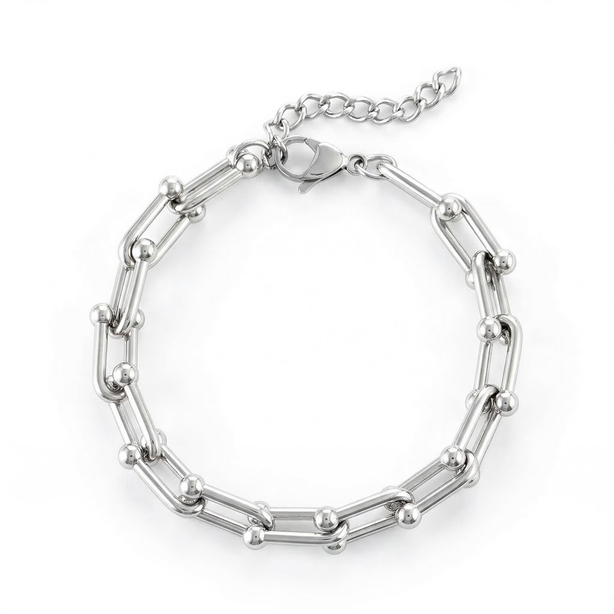 7mm Horseshoe Stainless Steel Bracelet Silver With Street Luxury Shine