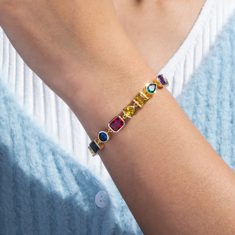 Multicolored And Mixed Shape Diamond Bracelet With Iced Out Shine - Image 4