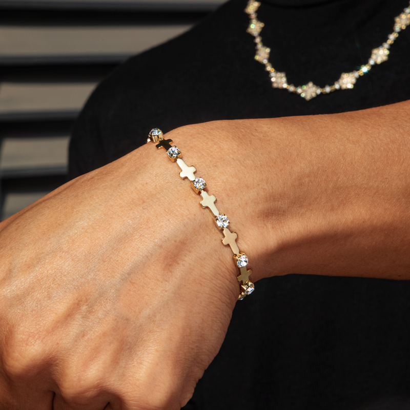 Diamond Cross Bracelet In Gold Iced Out Shine With Street Luxury - Image 5