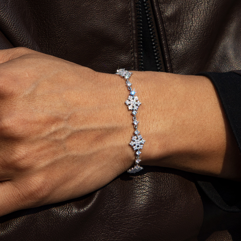 10mm 7 Snowflake Link Bracelet In White Gold With Street Luxury Shine - Image 6