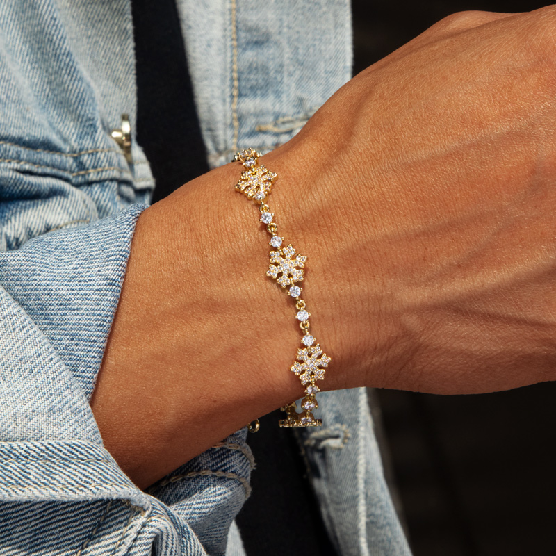 10mm 7 Snowflake Link Bracelet In Gold With Street Luxury Shine - Image 6
