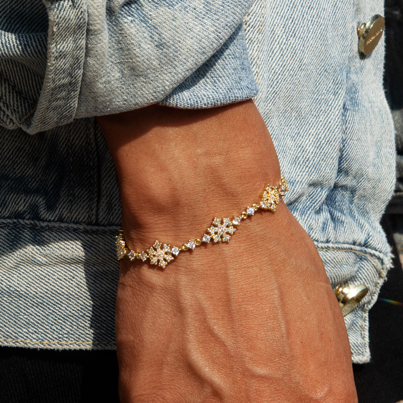 10mm 7 Snowflake Link Bracelet In Gold With Street Luxury Shine