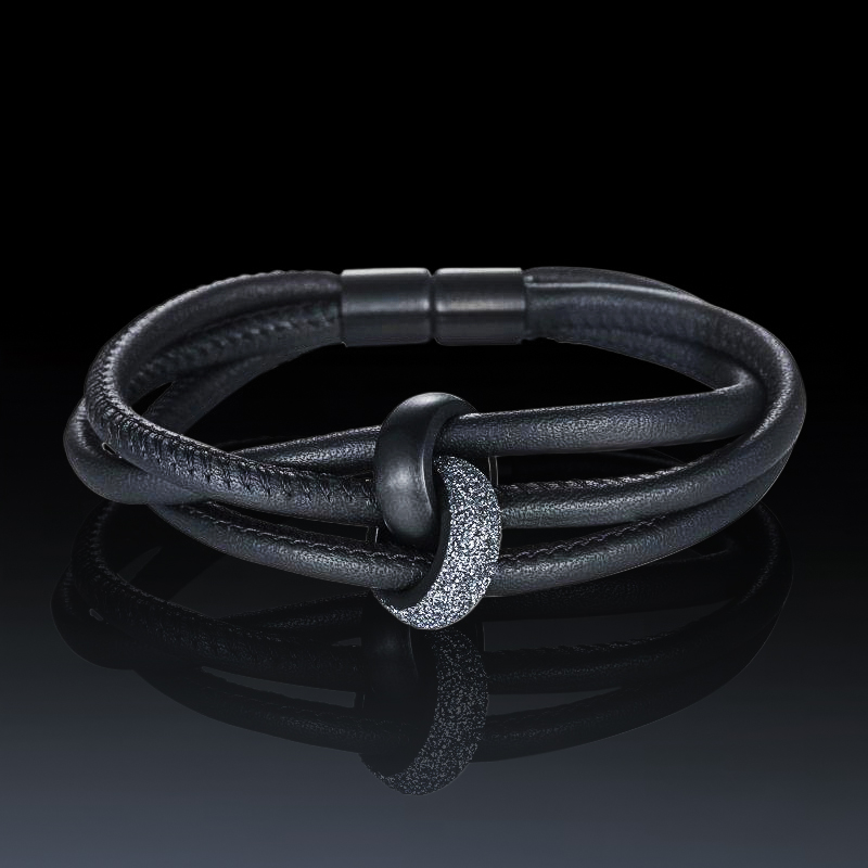 Black And Grey Stardust Wrap Leather Bracelet With Street Luxury Shine