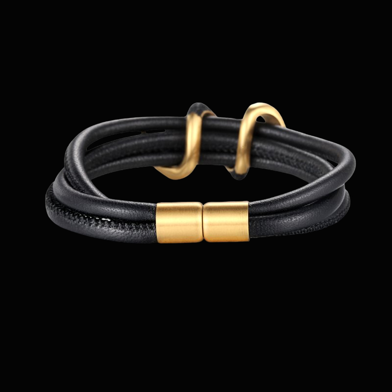 Gold And Black Stardust Wrap Leather Bracelet With Street Luxury Shine - Image 3