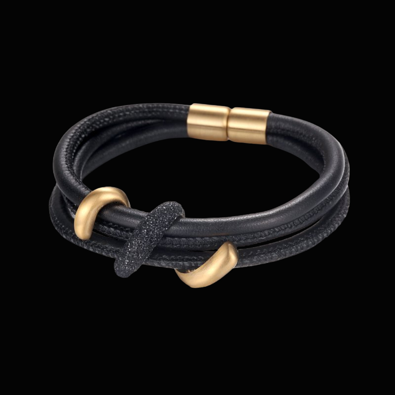 Gold And Black Stardust Wrap Leather Bracelet With Street Luxury Shine