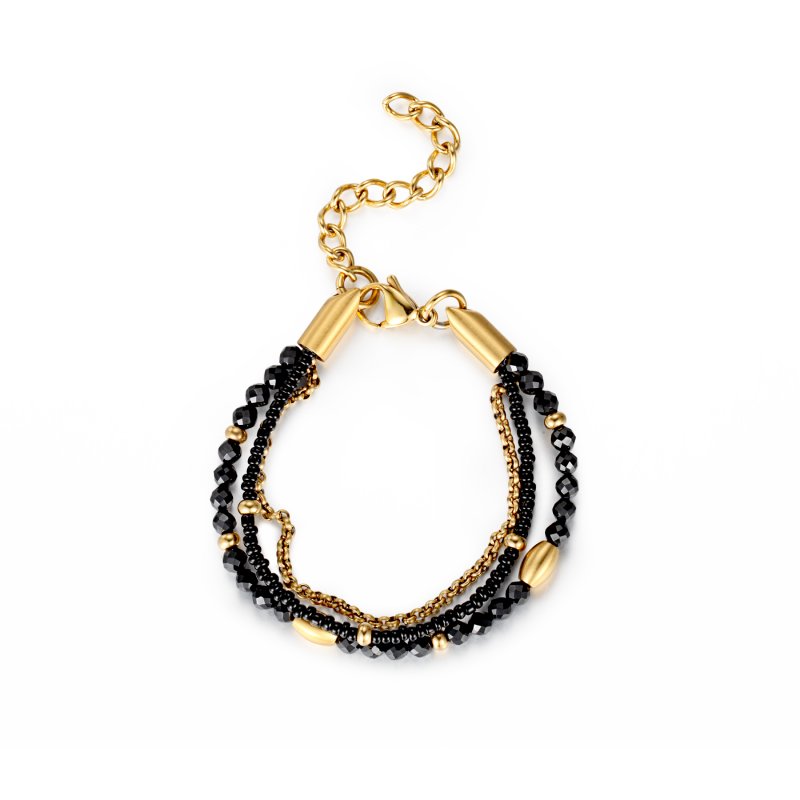 Double Layered Black Crystal Beads Bracelet Silver With Street Luxury Shine - Image 3