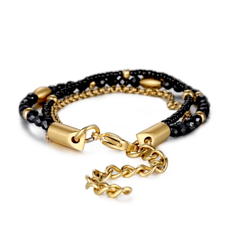 Double Layered Black Crystal Beads Bracelet Silver With Street Luxury Shine - Image 4
