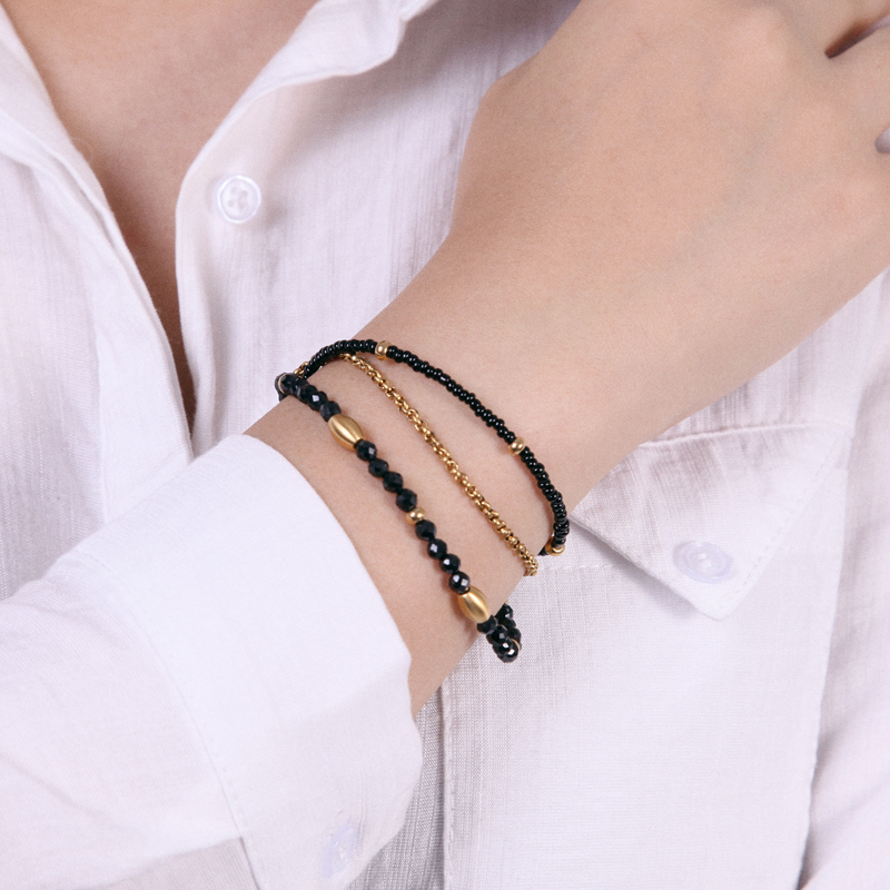 Double Layered Black Crystal Beads Bracelet Silver With Street Luxury Shine - Image 5