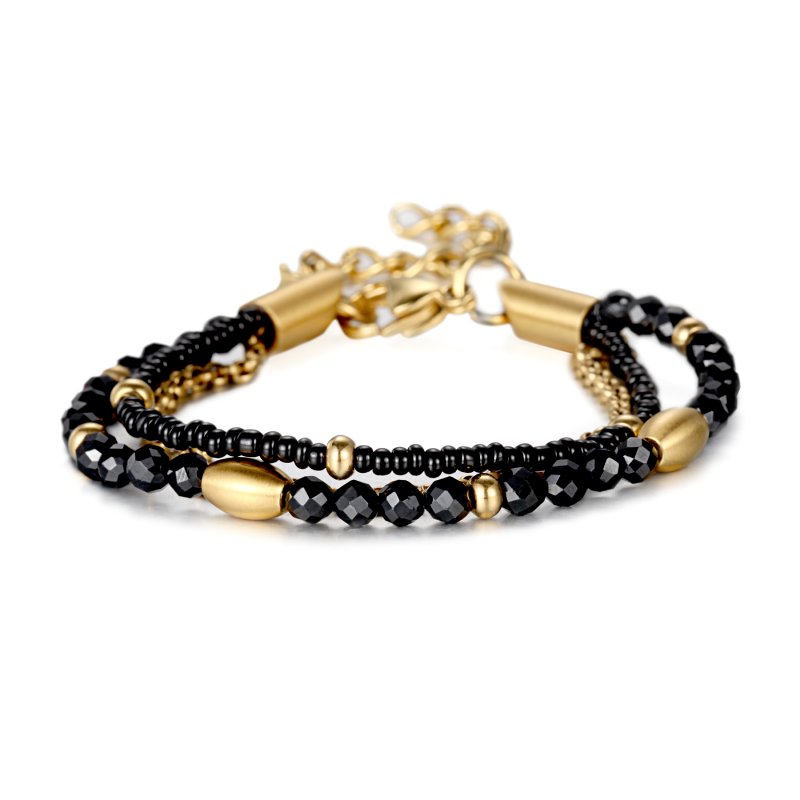 Double Layered Black Crystal Beads Bracelet Silver With Street Luxury Shine