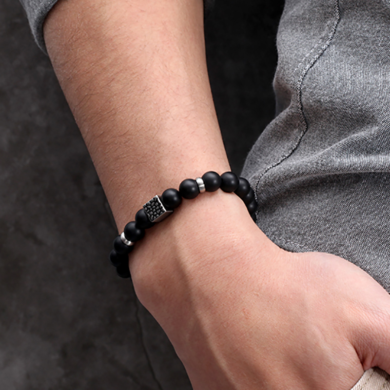 Reptile Cube Black Onyx Bead Bracelet Silver With Street Luxury Shine - Image 3