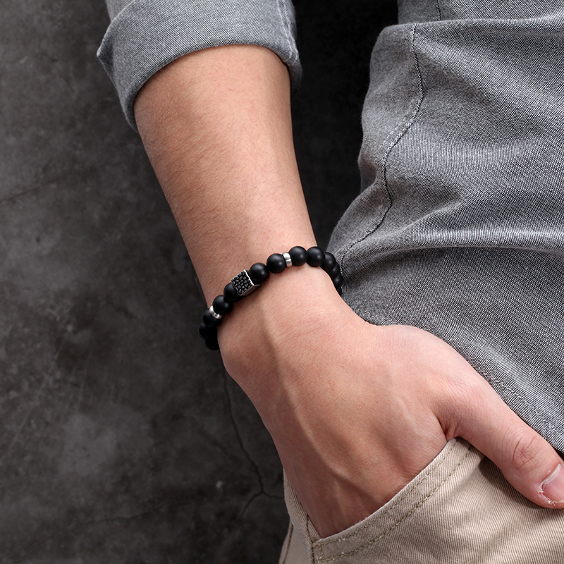 Reptile Cube Black Onyx Bead Bracelet Silver With Street Luxury Shine - Image 4