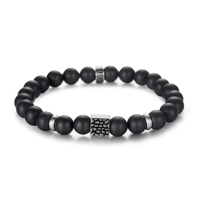 Reptile Cube Black Onyx Bead Bracelet Silver With Street Luxury Shine