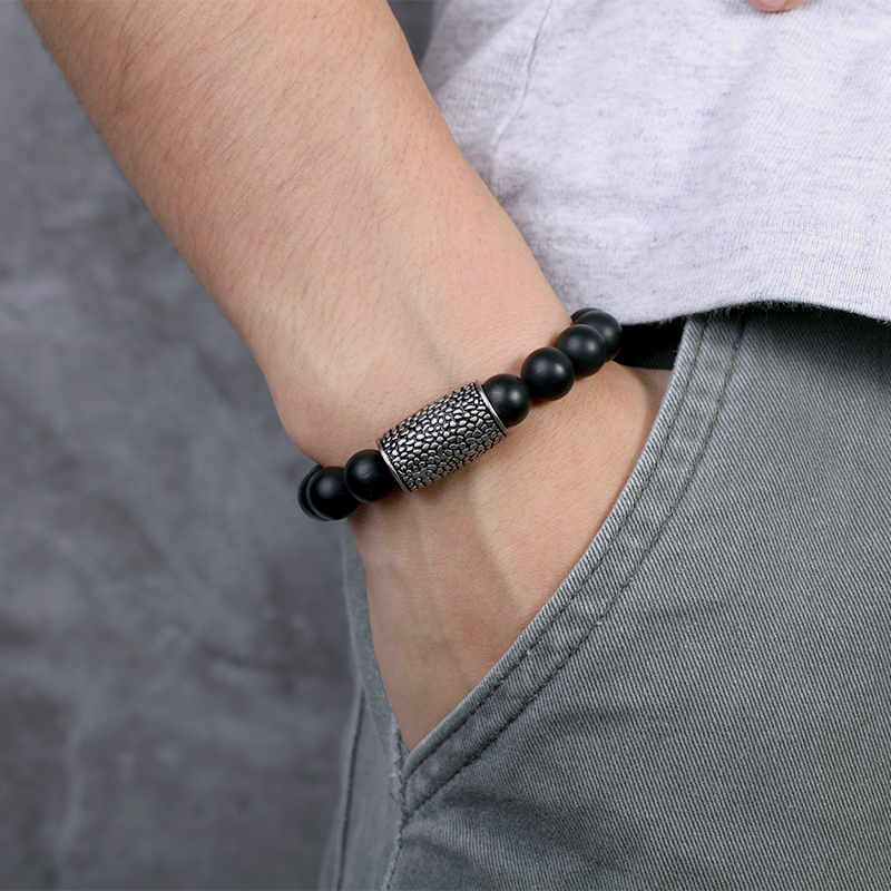 Reptile Tube Black Onyx Bead Bracelet Silver With Street Luxury Shine - Image 3