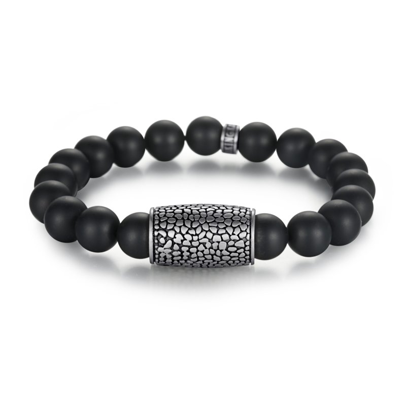 Reptile Tube Black Onyx Bead Bracelet Silver With Street Luxury Shine