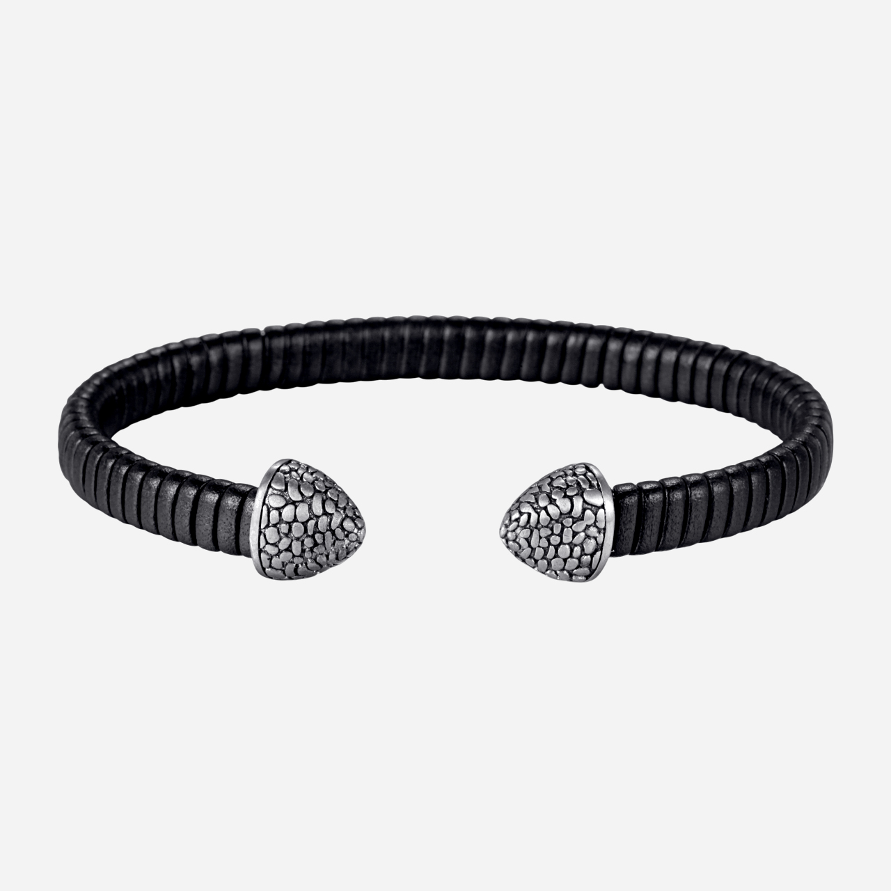 Stainless Steel Reptile Leather Open Bangle With Street Luxury Shine