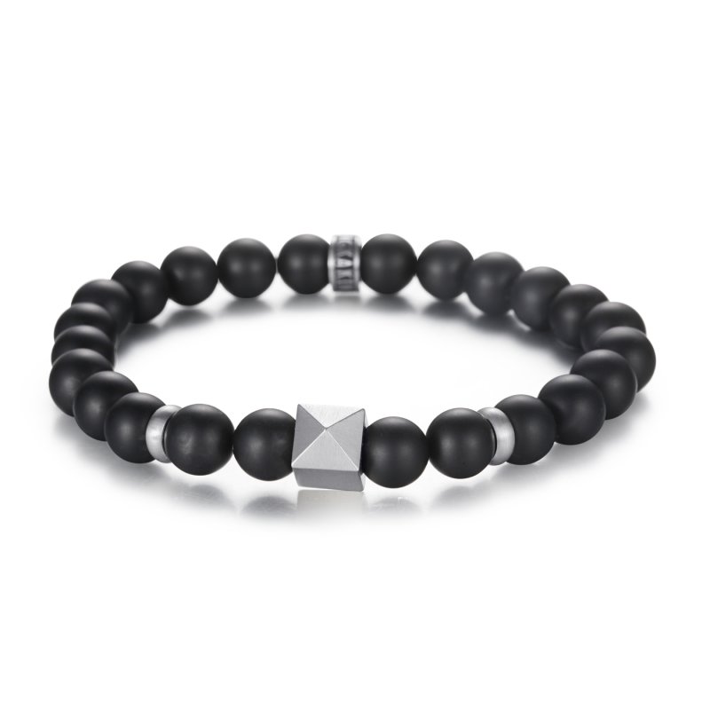 Stainless Steel Pyramid Black Onyx Beads Bracelet With Street Luxury Shine - Image 4