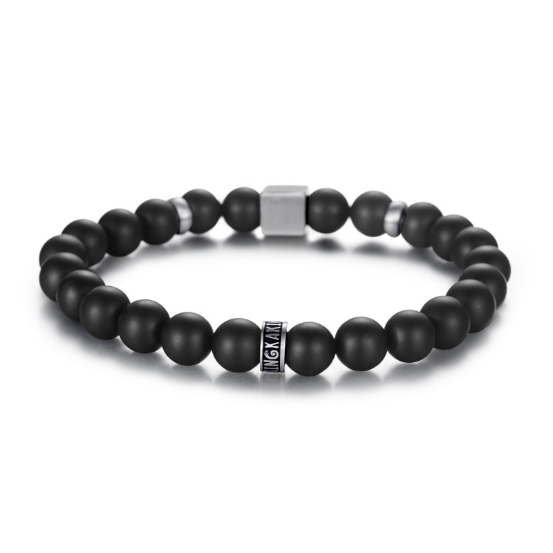 Stainless Steel Pyramid Black Onyx Beads Bracelet With Street Luxury Shine - Image 5