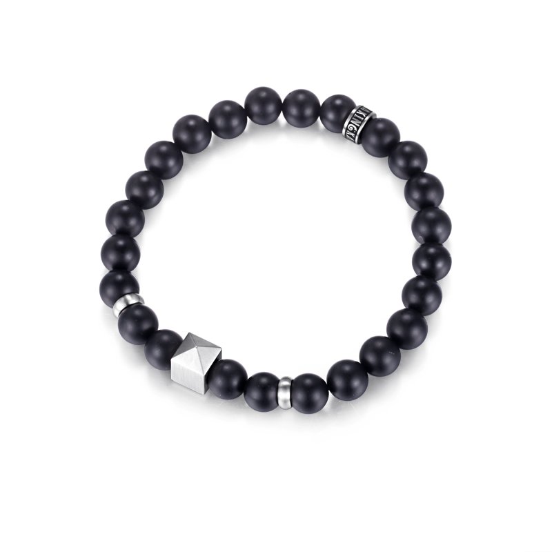 Stainless Steel Pyramid Black Onyx Beads Bracelet With Street Luxury Shine - Image 6