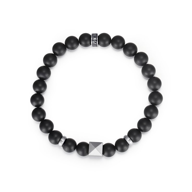 Stainless Steel Pyramid Black Onyx Beads Bracelet With Street Luxury Shine - Image 7