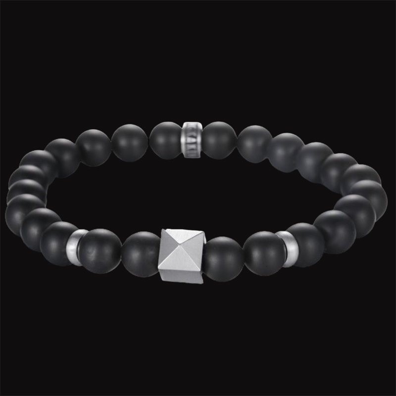 Stainless Steel Pyramid Black Onyx Beads Bracelet With Street Luxury Shine