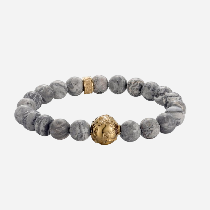 Gold Earth Grey Jasper Beads Bracelet Gold Shine With Street Luxury
