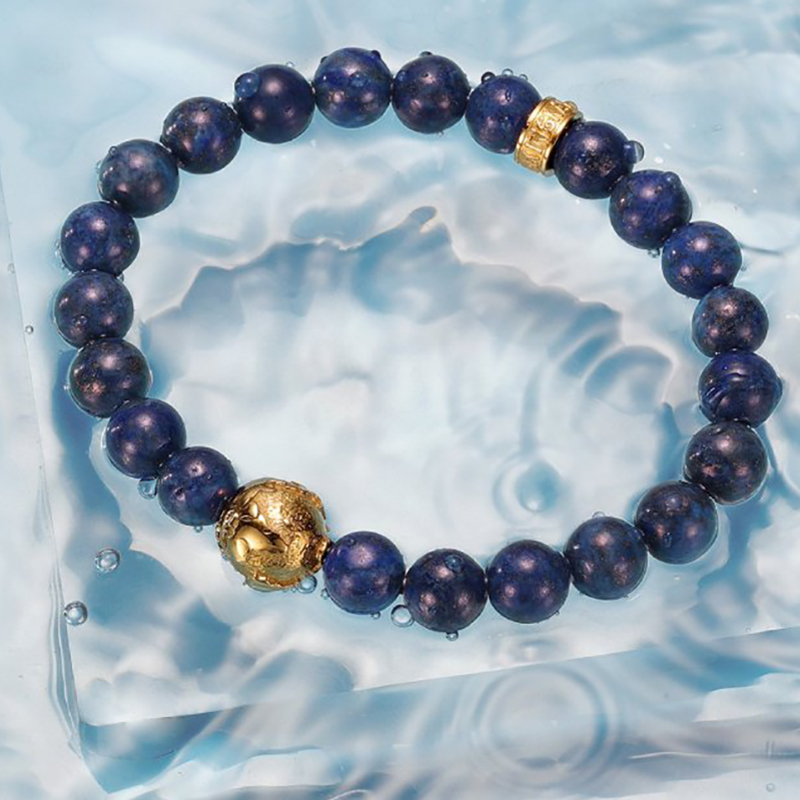 Gold Earth Lapis Stone Beads Bracelet Gold Shine With Street Luxury - Image 3