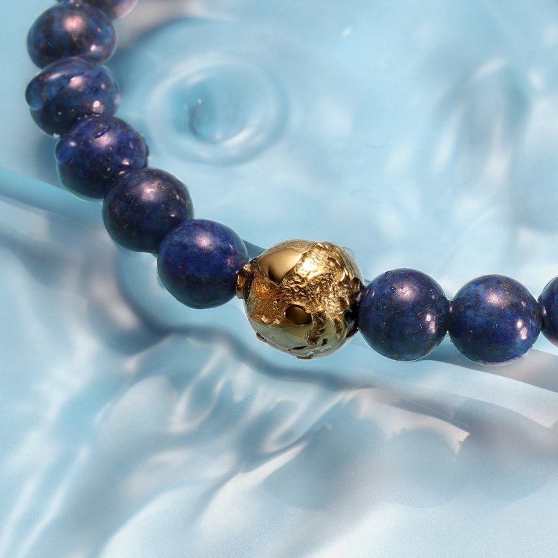 Gold Earth Lapis Stone Beads Bracelet Gold Shine With Street Luxury - Image 4